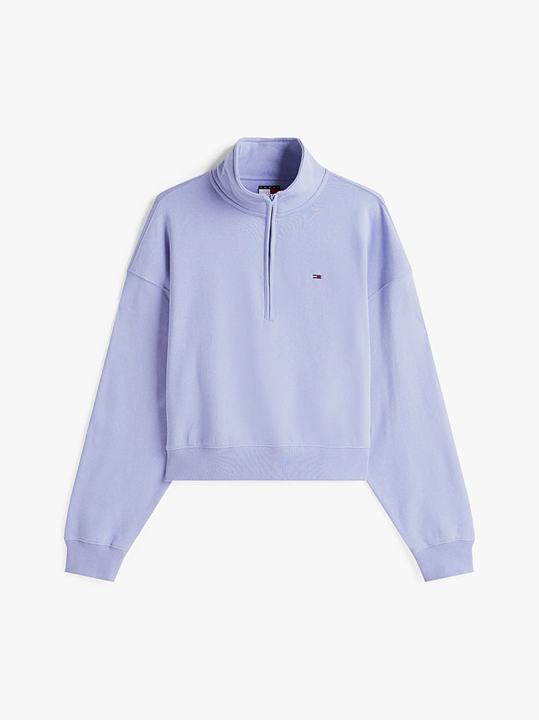 Flag Embroidery Half-Zip Boxy Jumper - Vintage Iris