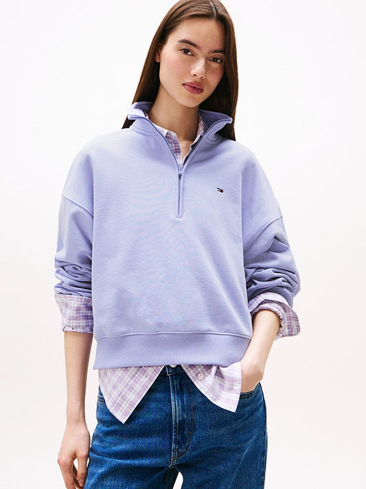 Flag Embroidery Half-Zip Boxy Jumper - Vintage Iris