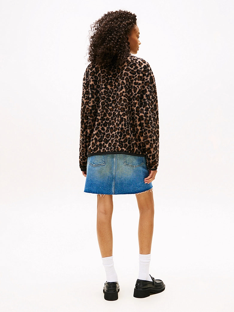 Tommy Badge Teddy Oversized Zip-Thru Sweatshirt - Leopard