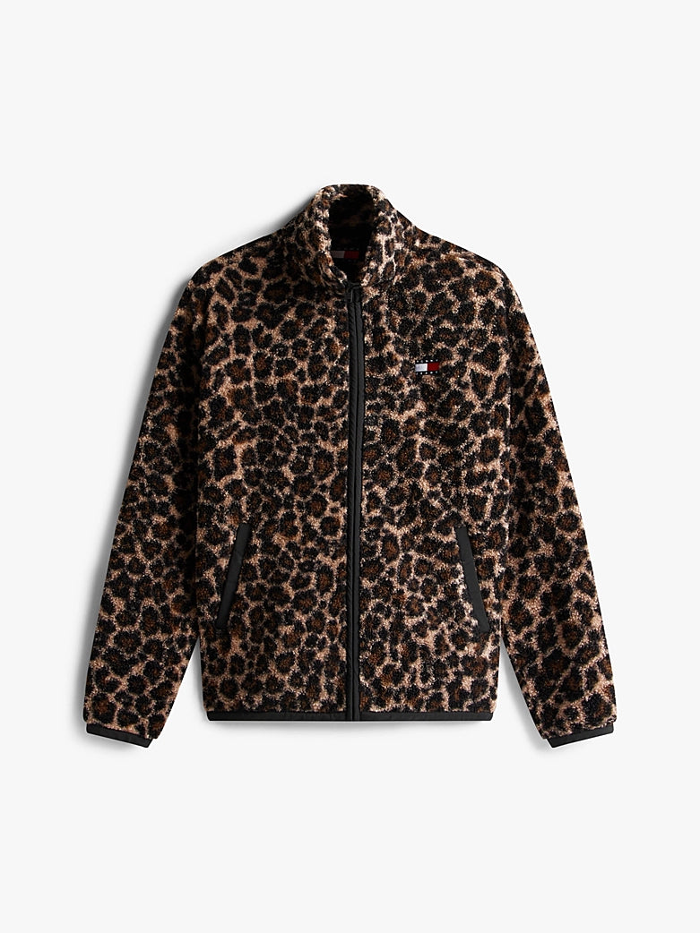 Tommy Badge Teddy Oversized Zip-Thru Sweatshirt - Leopard