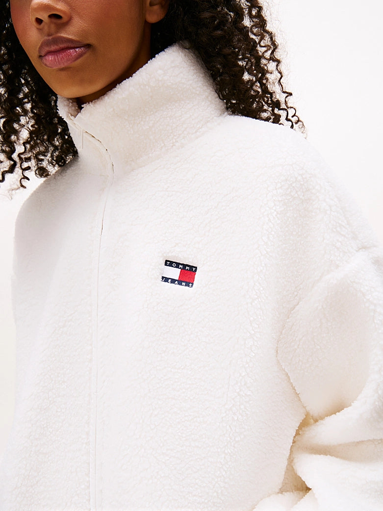 Tommy Badge Teddy Oversized Zip-Thru Sweatshirt - Ancient White