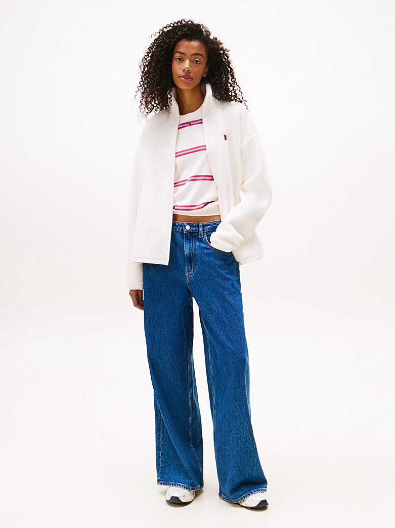 Tommy Badge Teddy Oversized Zip-Thru Sweatshirt - Ancient White