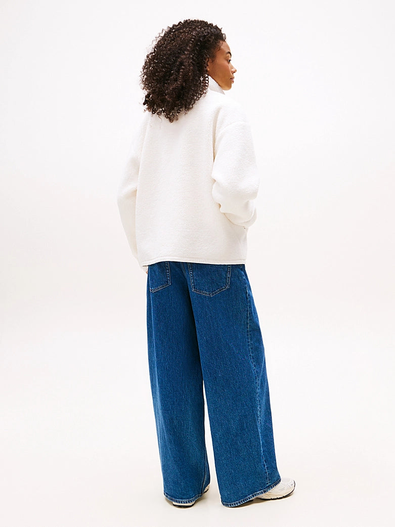Tommy Badge Teddy Oversized Zip-Thru Sweatshirt - Ancient White