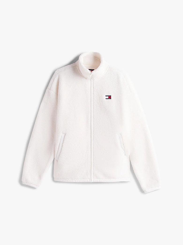 Tommy Badge Teddy Oversized Zip-Thru Sweatshirt - Ancient White