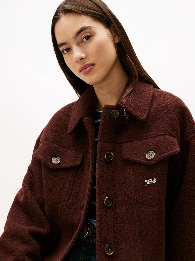 Wool Blend Logo Trucker Jacket - Rich Brown