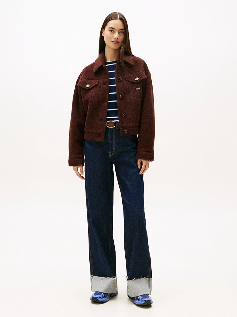 Wool Blend Logo Trucker Jacket - Rich Brown