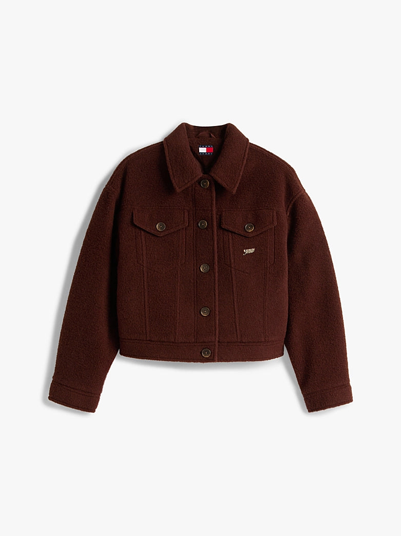 Wool Blend Logo Trucker Jacket - Rich Brown