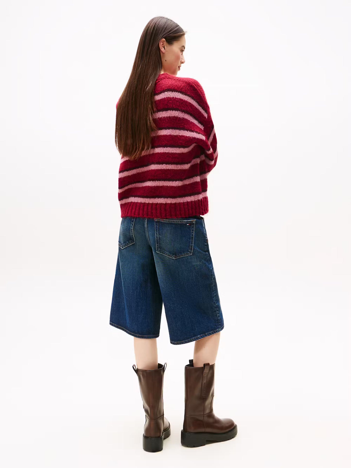 Badge Stripe Relaxed Jumper - Cherry