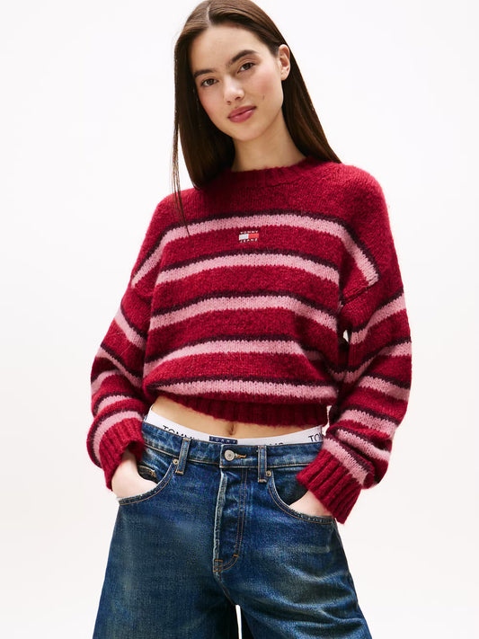 Badge Stripe Relaxed Jumper - Cherry