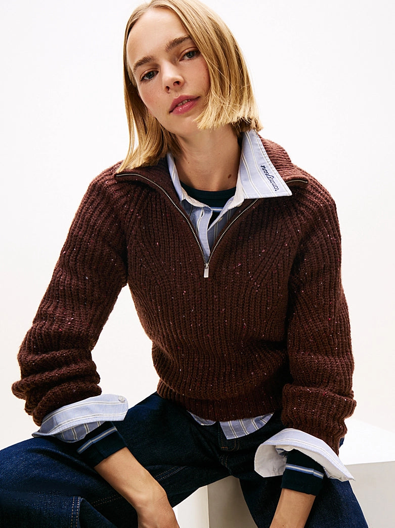 Logo Half-Zip Jumper With Wool - Rich Brown