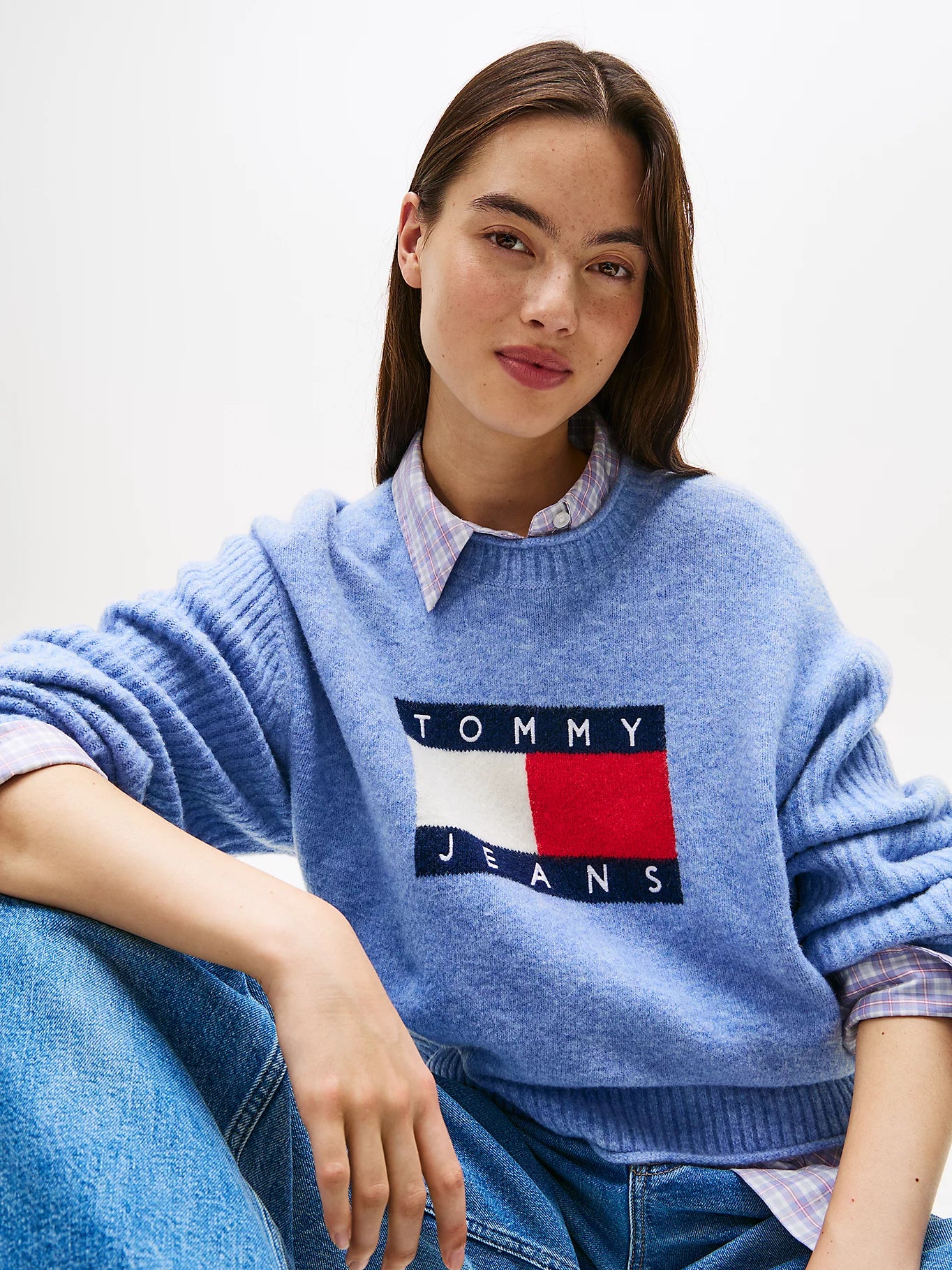 Tommy Flag Relaxed Mélange Jumper - Vintage Iris Heather