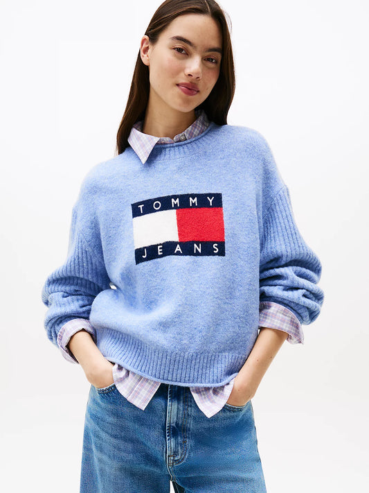 Tommy Flag Relaxed Mélange Jumper - Vintage Iris Heather