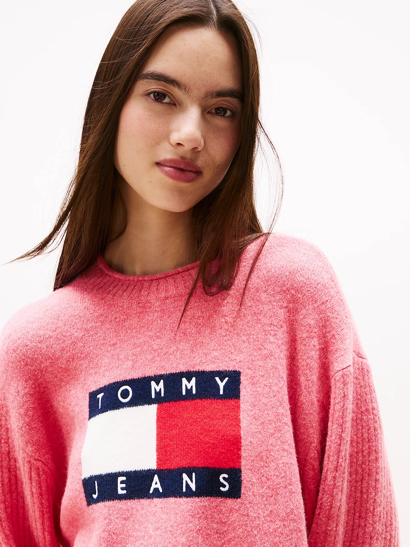 Tommy Flag Relaxed Mélange Jumper - Vintage Cerise Heather