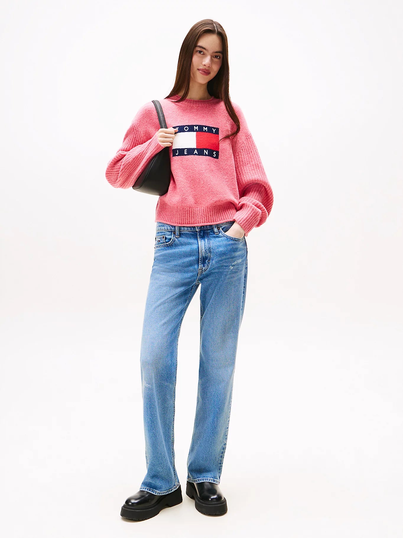 Tommy Flag Relaxed Mélange Jumper - Vintage Cerise Heather