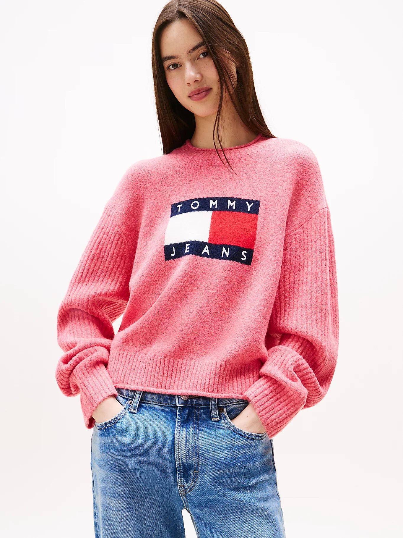 Tommy Flag Relaxed Mélange Jumper - Vintage Cerise Heather