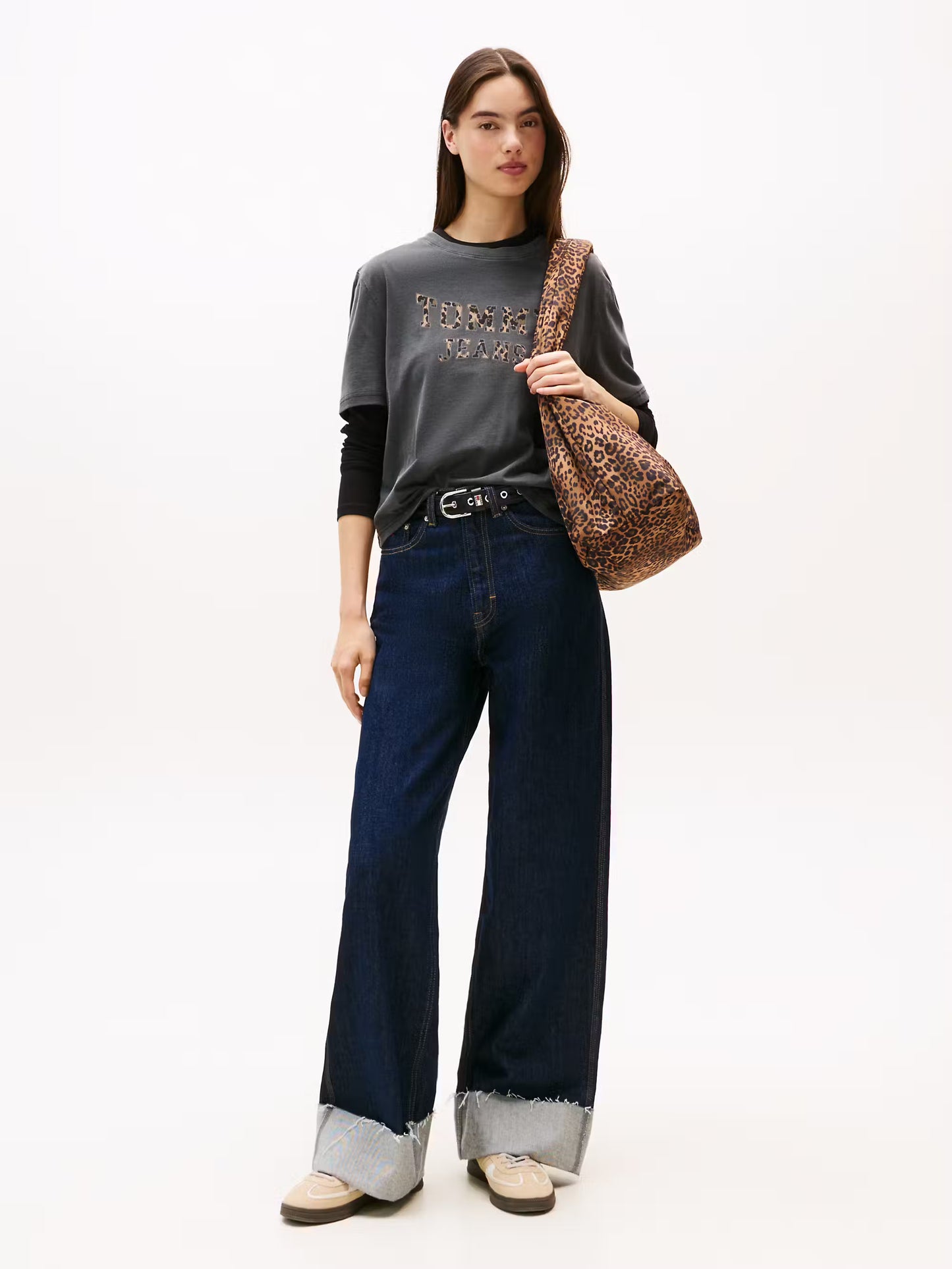 Boxy Leopard Varsity Tee - Charcoal