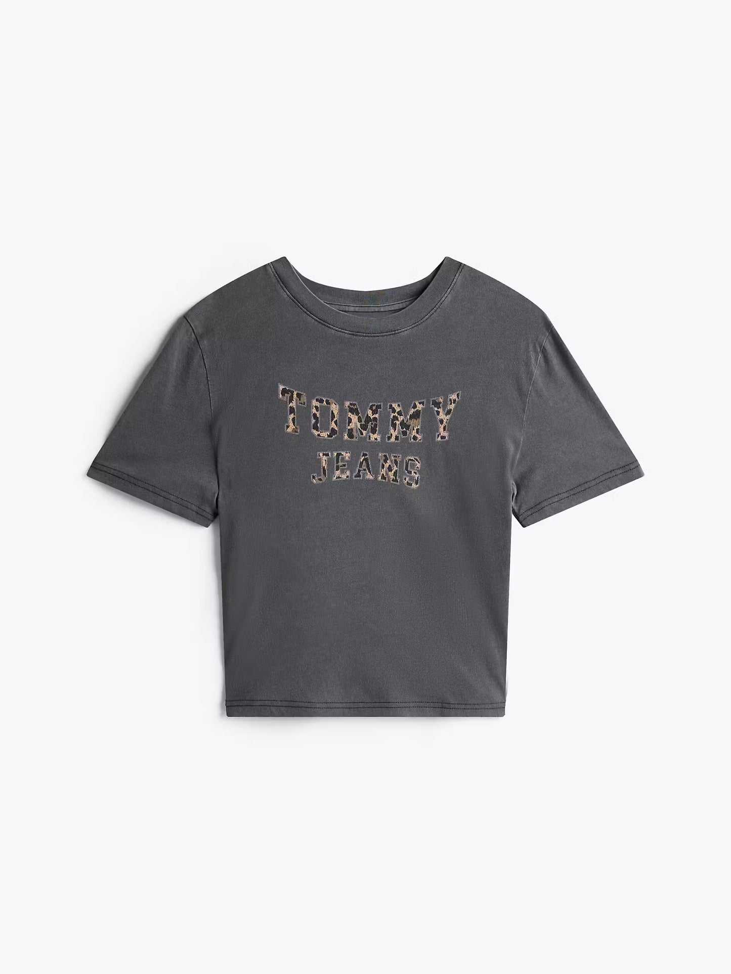 Boxy Leopard Varsity Tee - Charcoal