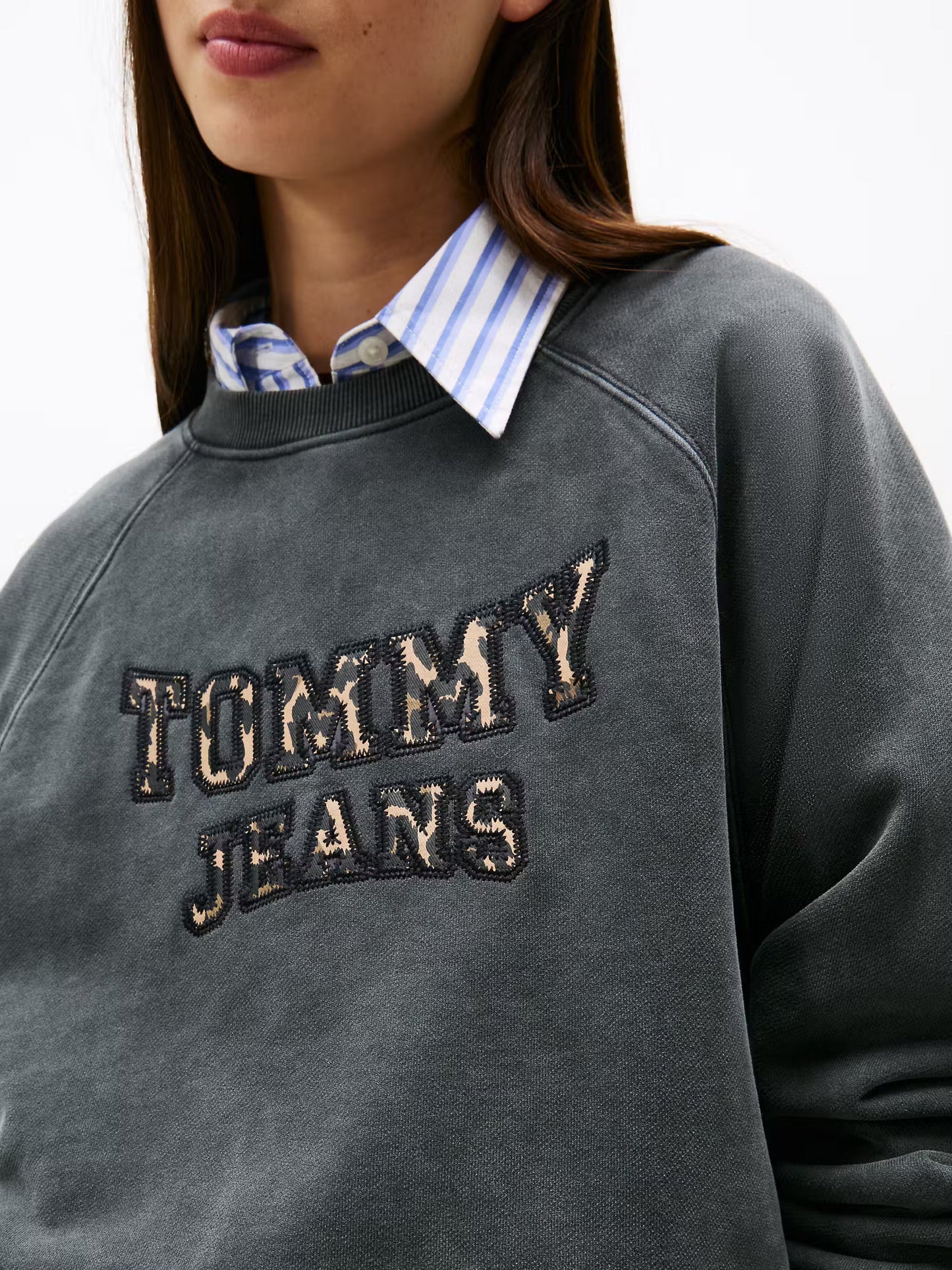 Varsity Applique Logo Boxy Sweatshirt - Charcoal