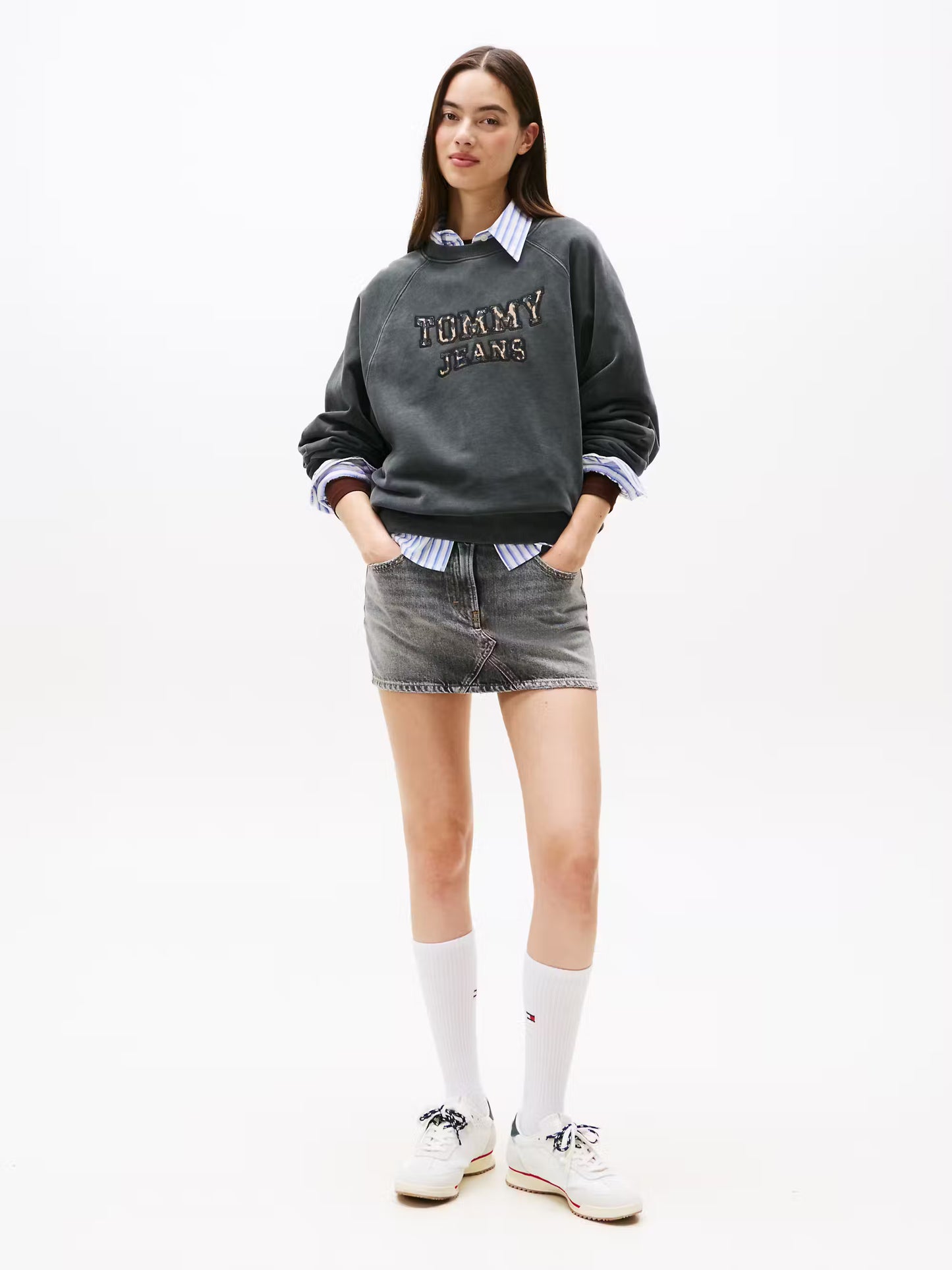 Varsity Applique Logo Boxy Sweatshirt - Charcoal