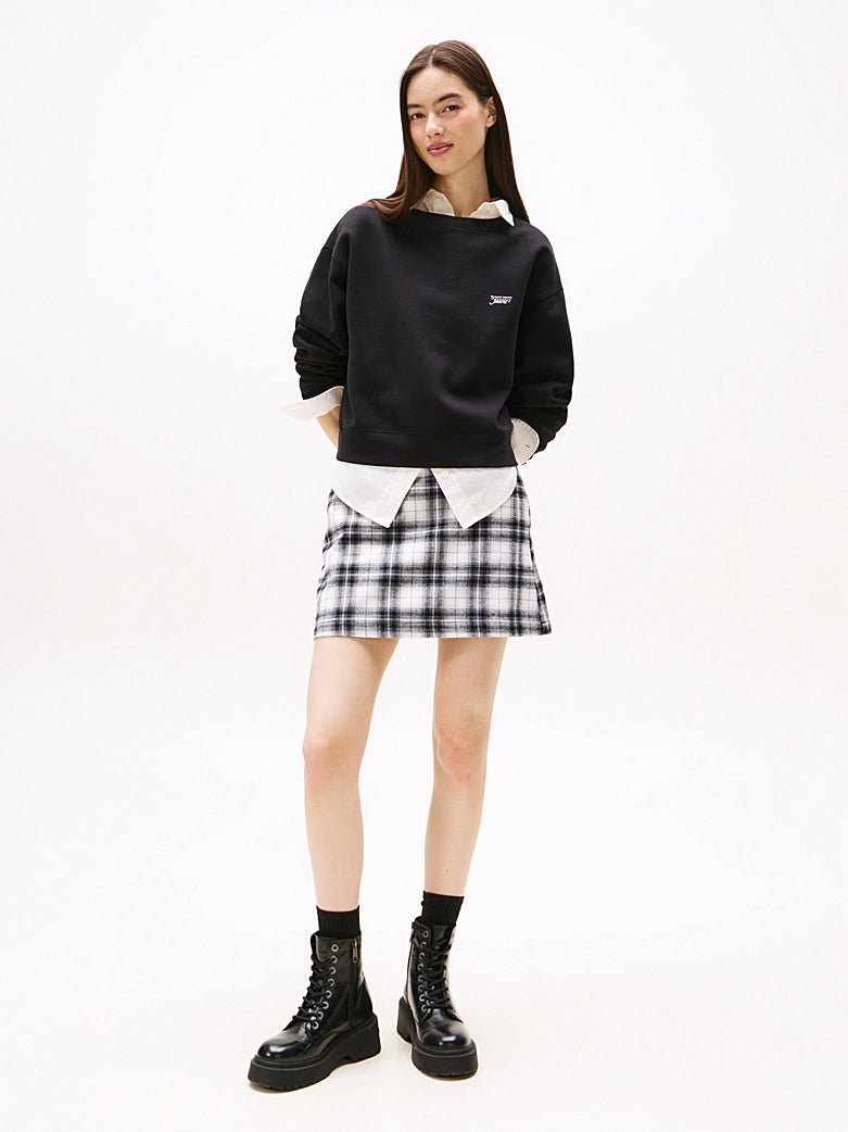 Metallic Logo Relaxed Crew Sweatshirt - Black