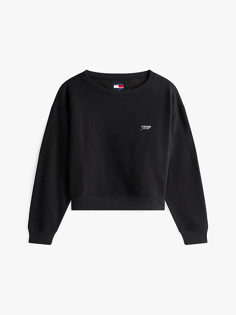 Metallic Logo Relaxed Crew Sweatshirt - Black