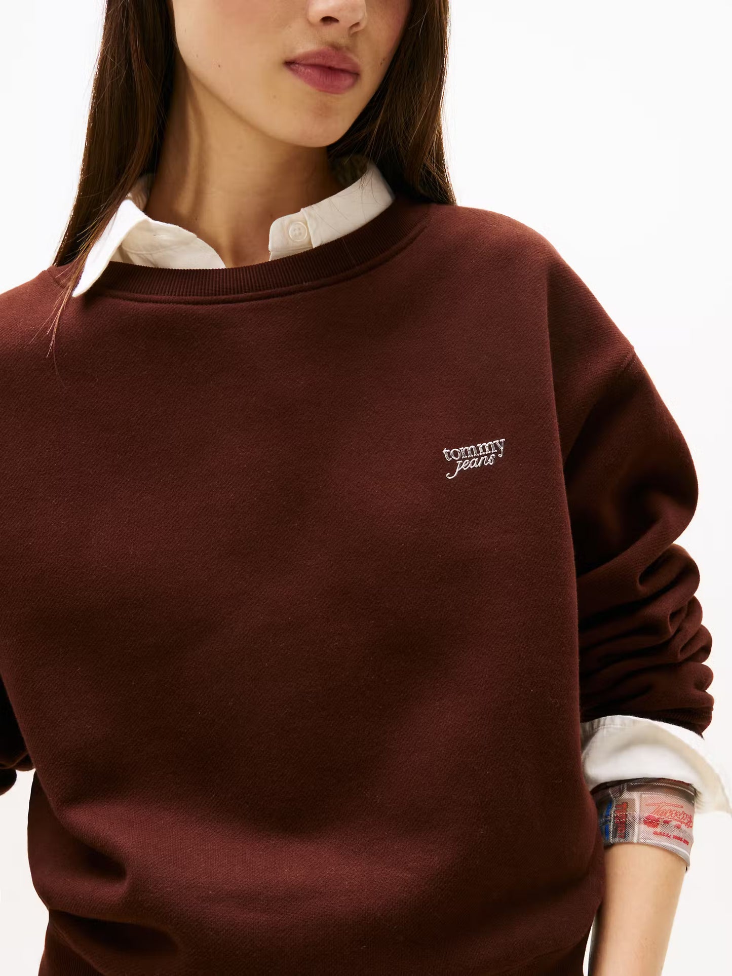 Metallic Logo Relaxed Crew Neck Sweatshirt - Rich Brown