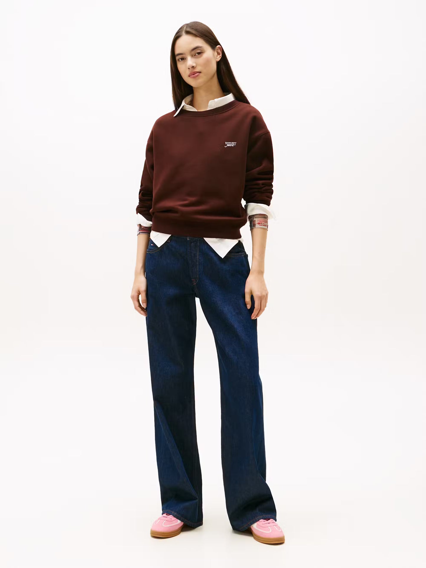 Metallic Logo Relaxed Crew Neck Sweatshirt - Rich Brown