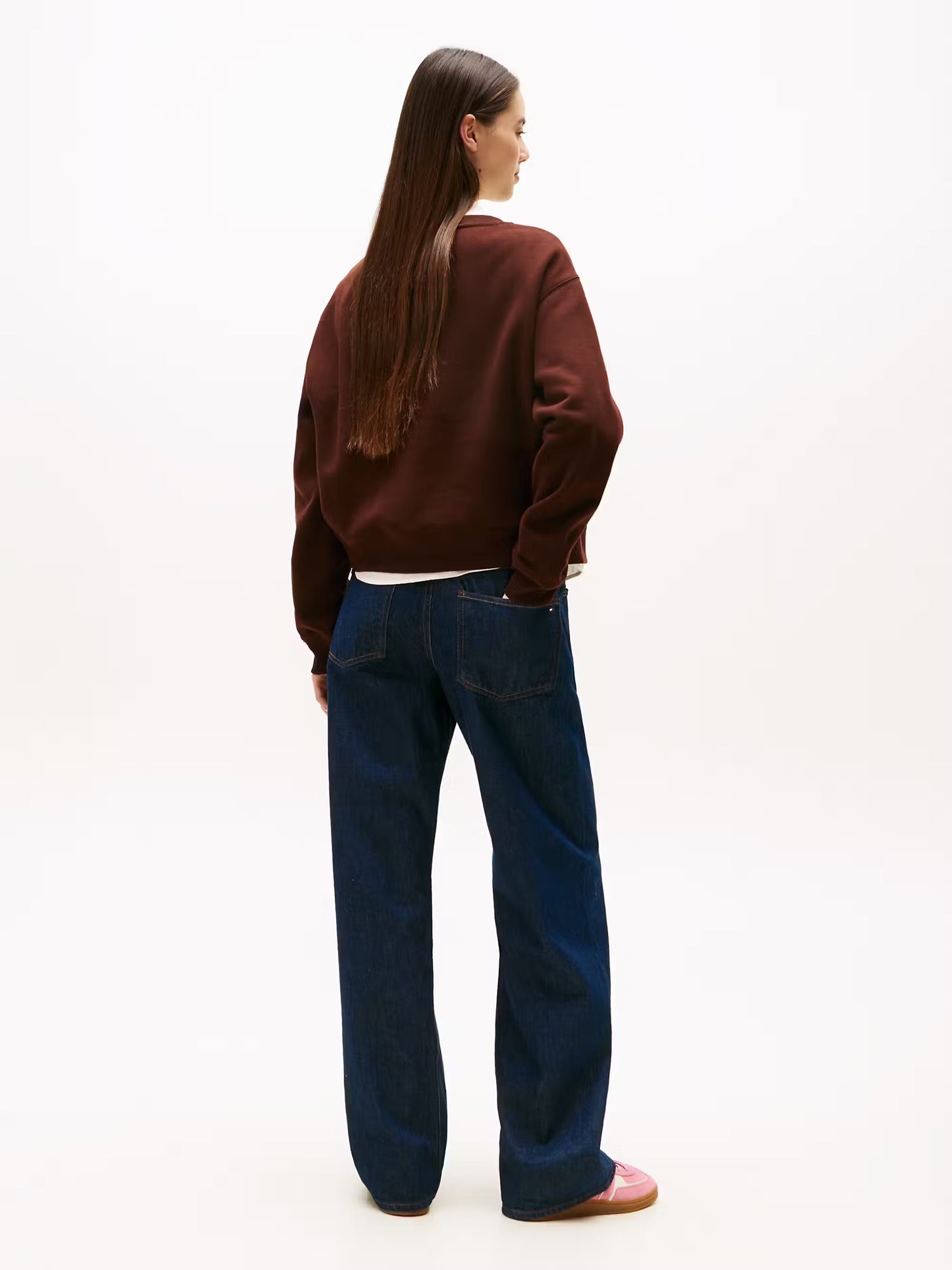 Metallic Logo Relaxed Crew Neck Sweatshirt - Rich Brown