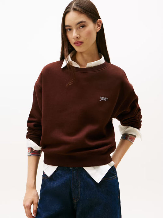 Metallic Logo Relaxed Crew Neck Sweatshirt - Rich Brown