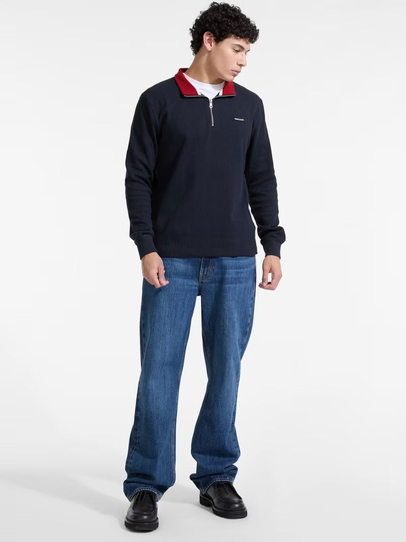 Ribbed Zip Pullover - Navy