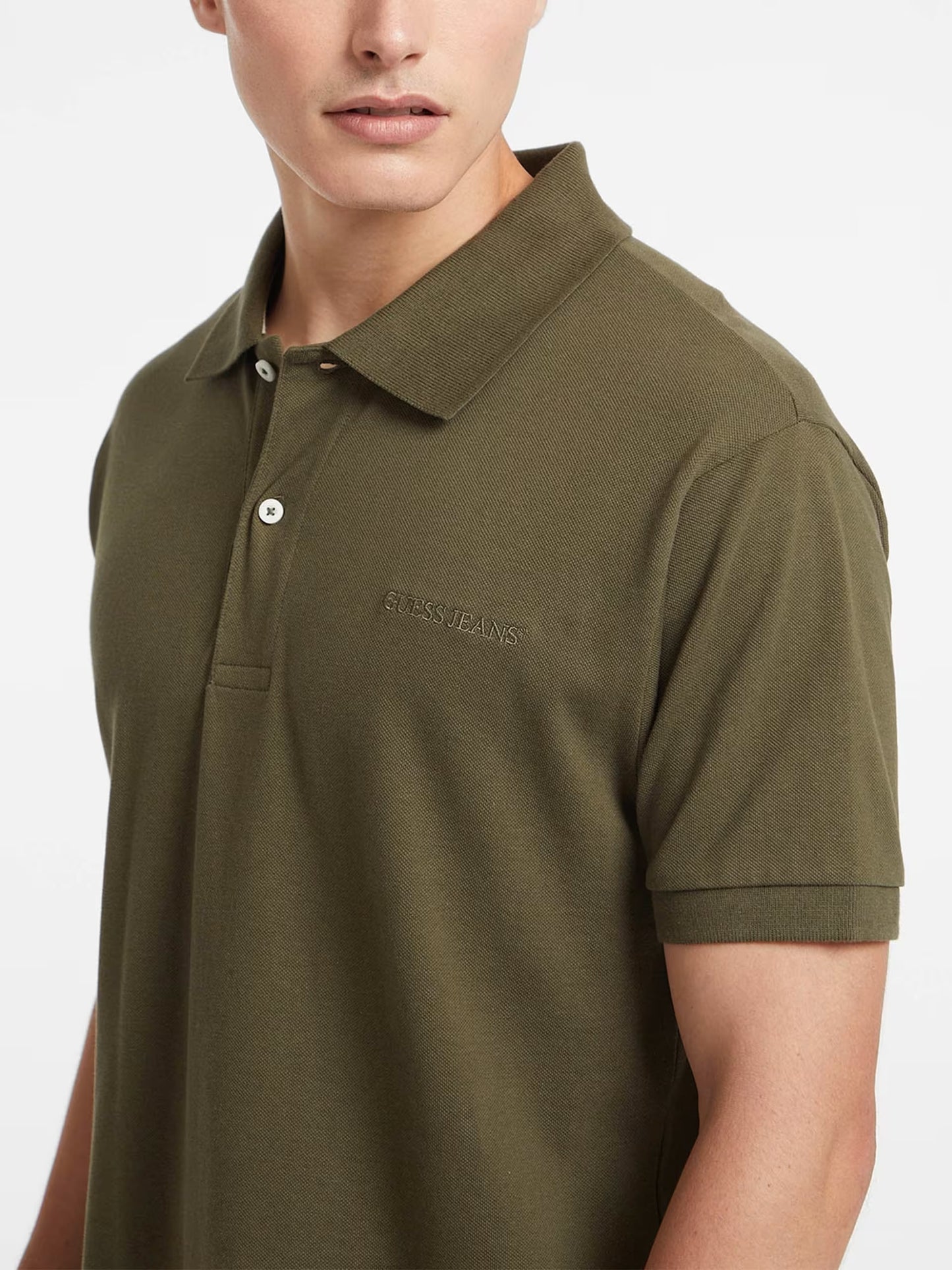 Short Sleeve Embroidered Logo Knit Polo Shirt - Olive Green