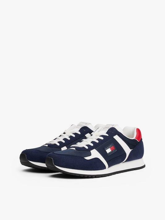 Mixed Texture Trainers - Dark Blue