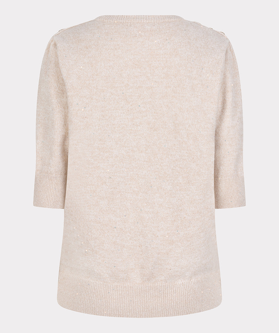 EsQualo Gathered Sleeve Sequin Sweater - Sand Melange