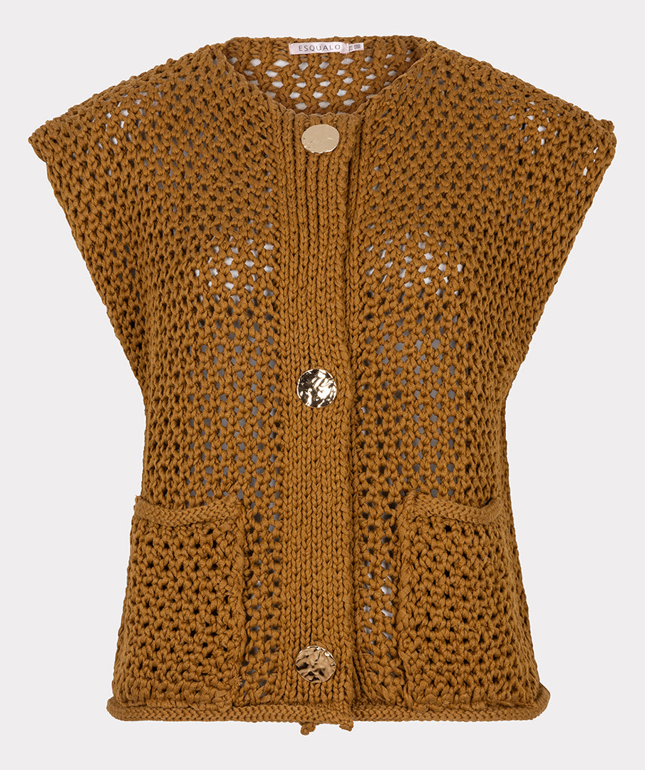 EsQualo Chunky Knit Vest Cardi - Olive