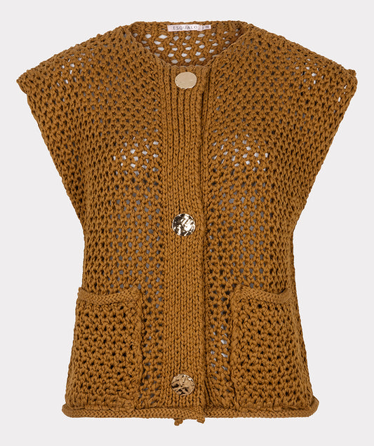 EsQualo Chunky Knit Vest Cardi - Olive