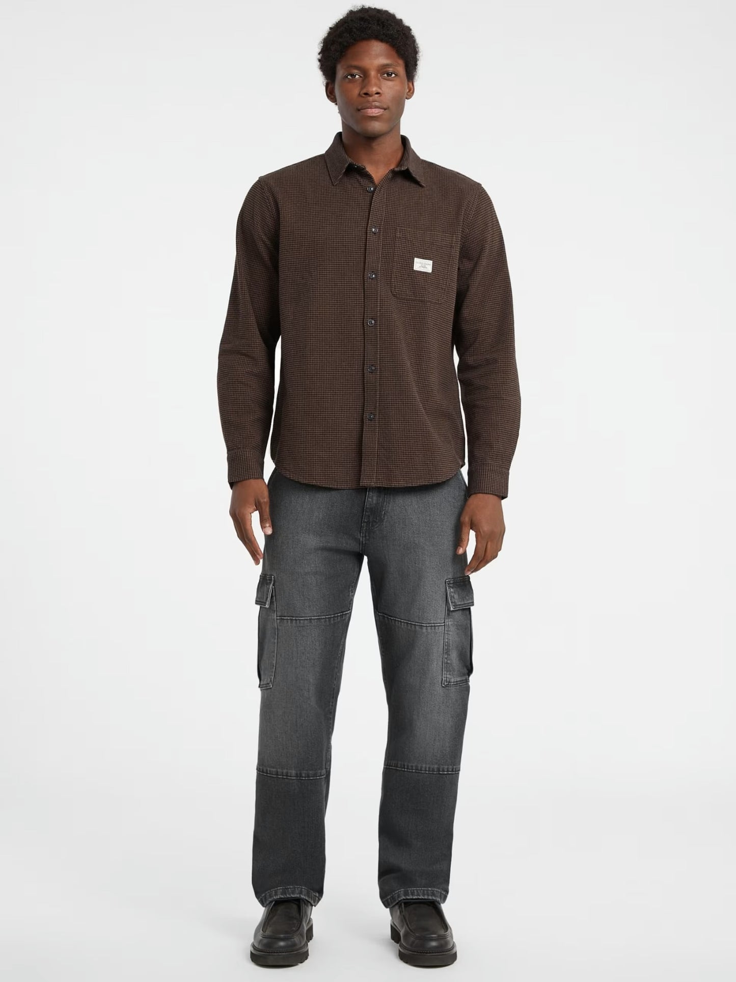 Cotton Plaid Pocket Shirt - Brown Multi