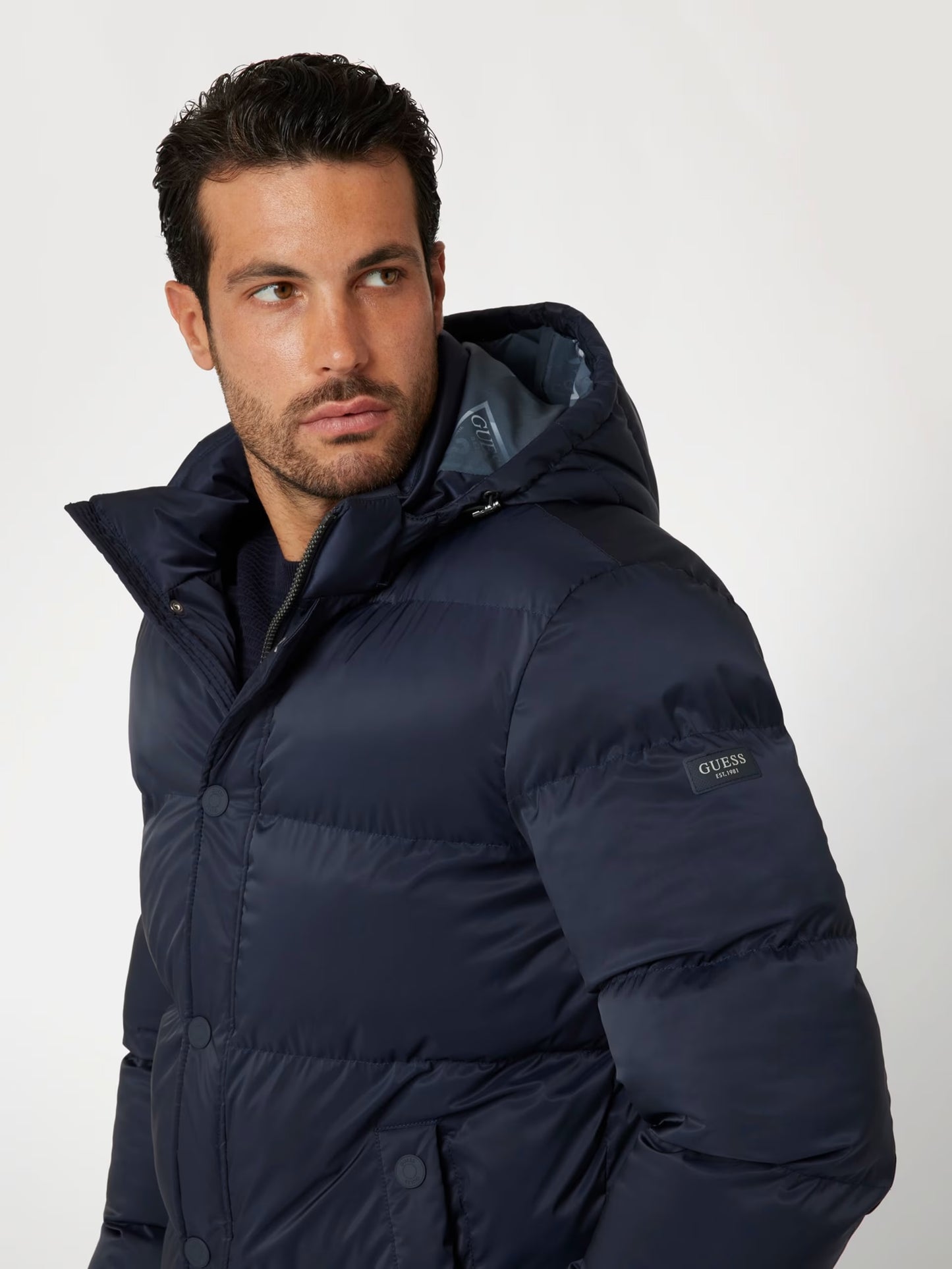 Stretch Nylon Puffer Jacket - Dark Blue