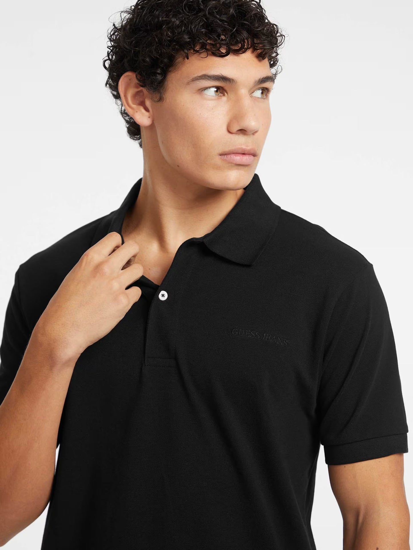Short Sleeve Embroidered Logo Knit Polo Shirt - Black