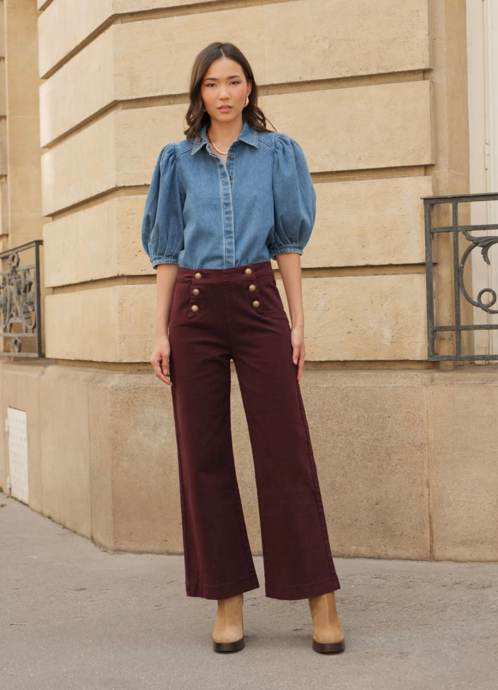 Annie Petite Wide Jean - Burgundy