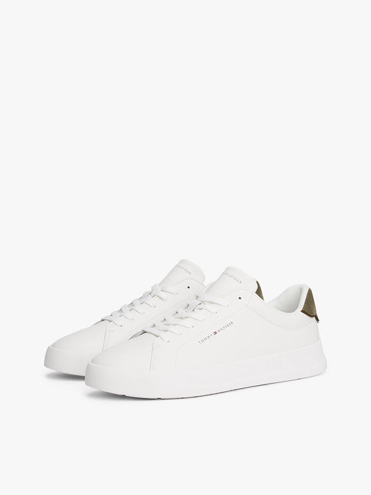 Leather Court Trainers - Ecru/Platinum Olive