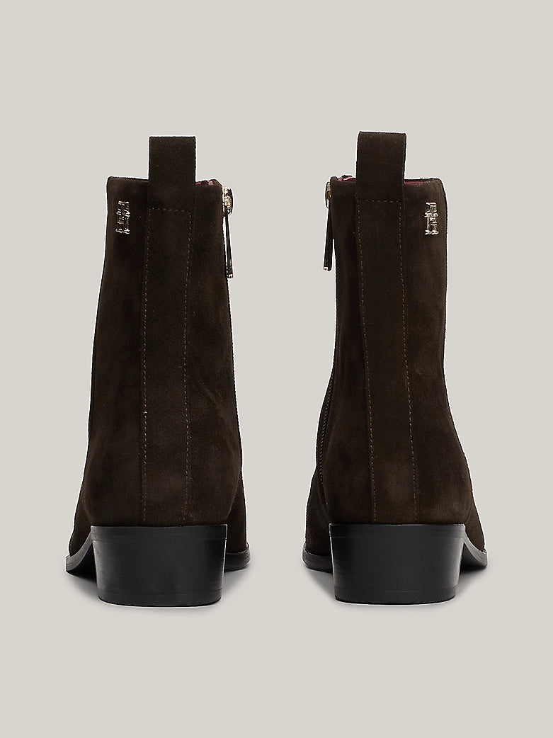Tommy Hilfiger - Monogram Suede Ankle Cowboy Boots - Dark Coffee
