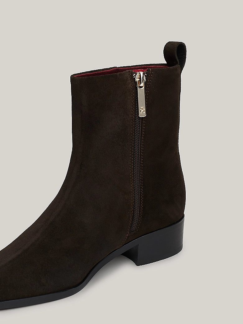 Tommy Hilfiger - Monogram Suede Ankle Cowboy Boots - Dark Coffee