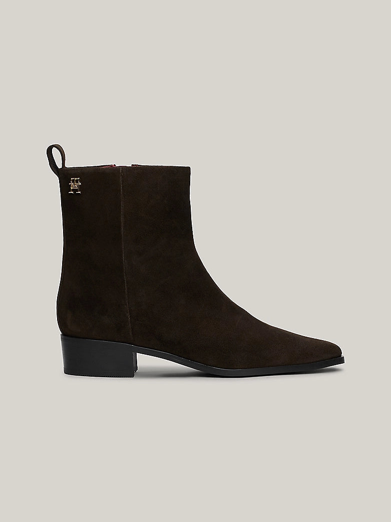 Tommy Hilfiger - Monogram Suede Ankle Cowboy Boots - Dark Coffee