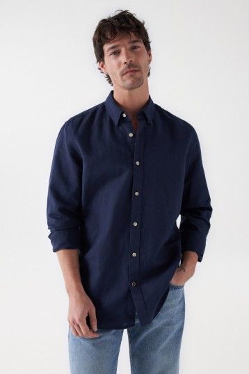 Salsa Linen Blend LS Navy Shirt