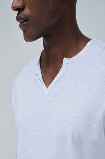 Salsa White Button Detail V-Neck T-Shirt