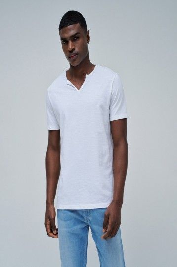 Salsa White Button Detail V-Neck T-Shirt