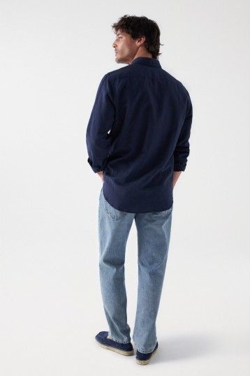 Salsa Linen Blend LS Navy Shirt