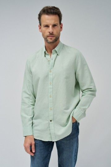 Salsa Linen Blend LS Green Shirt