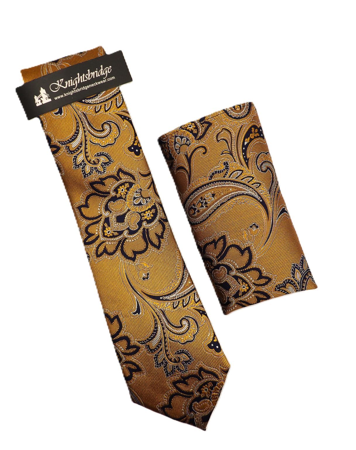 Mustard/Black Paisley Tie & Pocket Square