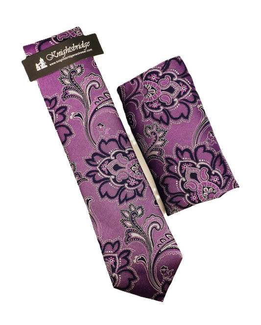 Purple/Black Paisley Tie & Pocket Square